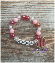 Pink & Red Custom Name 8mm Bracelet with Striped Heart Charm